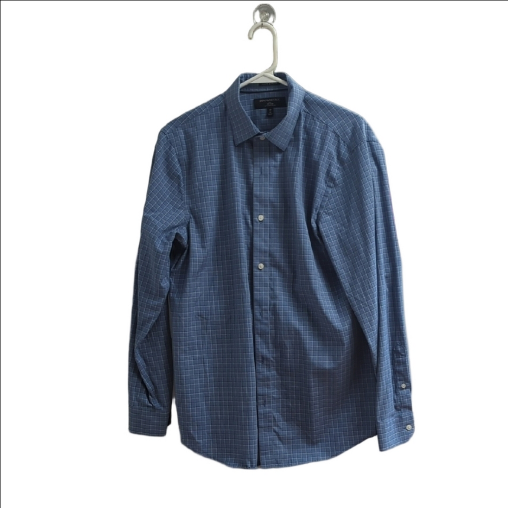 Banana Republic Mens M Non-Iron Blue Plaid Tailored Fit Button Down